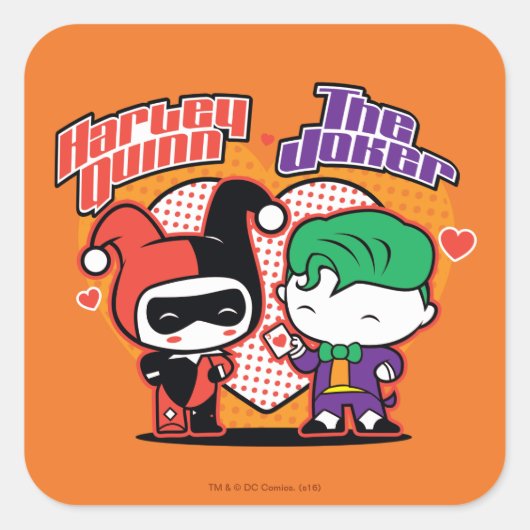 Chibi Harley Quinn en Chibi Joker Hearts Vierkante Sticker (Voorkant)