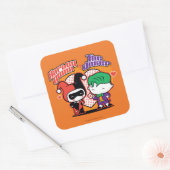 Chibi Harley Quinn en Chibi Joker Hearts Vierkante Sticker (Envelop)