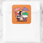 Chibi Harley Quinn en Chibi Joker Hearts Vierkante Sticker (Tas)