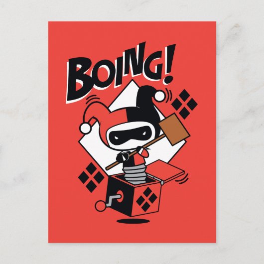Chibi Harley-Quinn-in-a-box met Hammer Briefkaart (Voorkant)