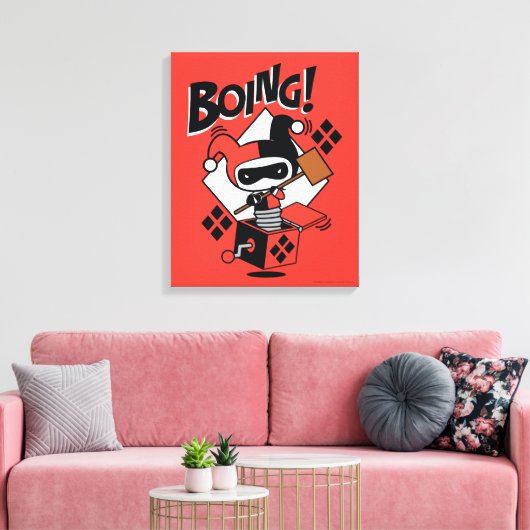 Chibi Harley-Quinn-In-A-Box met Hammer Canvas Afdruk (Insitu (Woonkamer))