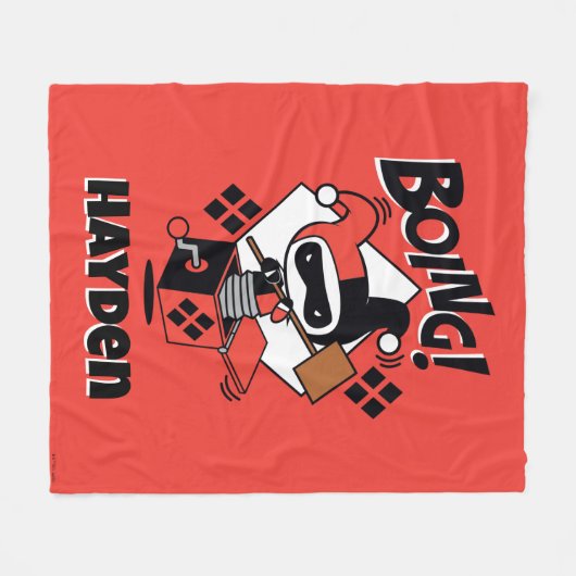 Chibi Harley-Quinn-In-A-Box met Hammer Fleece Deken (Voorkant (Horizontaal))