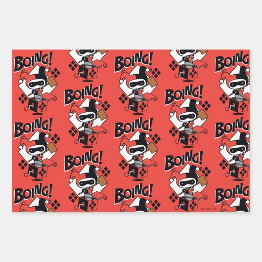 Chibi Harley-Quinn-In-A-Box met Hammer Inpakpapier Vel (Voorkant 2)