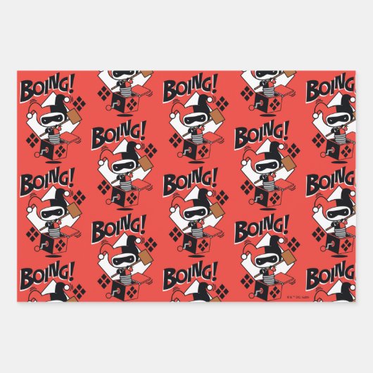 Chibi Harley-Quinn-In-A-Box met Hammer Inpakpapier Vel (Voorkant)