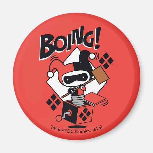 Chibi Harley-Quinn-In-A-Box met Hammer Magneet (Voorkant)