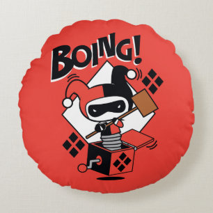 Chibi Harley-Quinn-In-A-Box met Hammer Rond Kussen