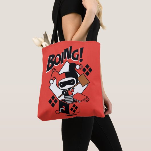 Chibi Harley-Quinn-In-A-Box met Hammer Tote Bag (Dichtbij)