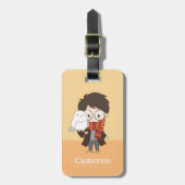 Chibi HARRY POTTER™ & Hedwig Bagagelabel (Voorkant verticaal)