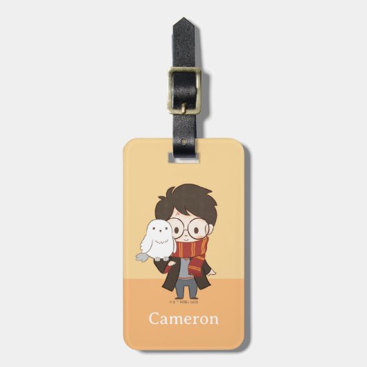 Chibi HARRY POTTER™ & Hedwig Bagagelabel (Voorkant verticaal)