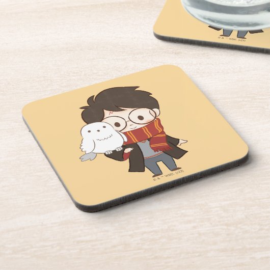 Chibi HARRY POTTER™ & Hedwig Bier Onderzetter (Linkerzijde)