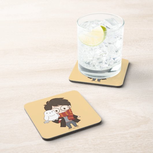 Chibi HARRY POTTER™ & Hedwig Bier Onderzetter (Rechterzijde)