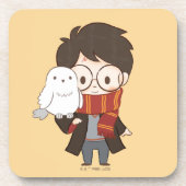 Chibi HARRY POTTER™ & Hedwig Bier Onderzetter (Voorkant)