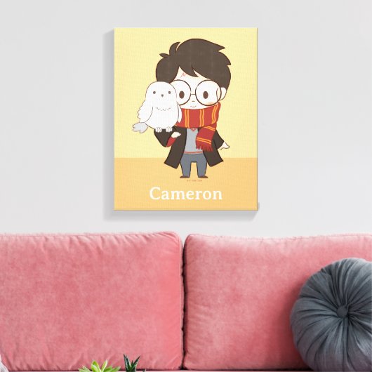 Chibi HARRY POTTER™ & Hedwig Canvas Afdruk (Insitu (Woonkamer))