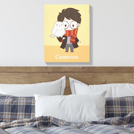 Chibi HARRY POTTER™ & Hedwig Canvas Afdruk (Insitu (Slaapkamer))
