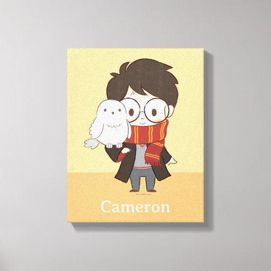 Chibi HARRY POTTER™ & Hedwig Canvas Afdruk (Voorkant)