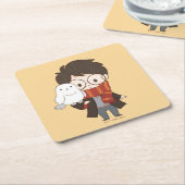 Chibi HARRY POTTER™ & Hedwig Kartonnen Onderzetters (Schuin)