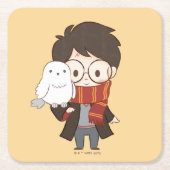 Chibi HARRY POTTER™ & Hedwig Kartonnen Onderzetters (Voorkant)