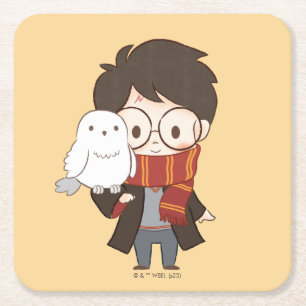 Chibi HARRY POTTER™ & Hedwig Kartonnen Onderzetters