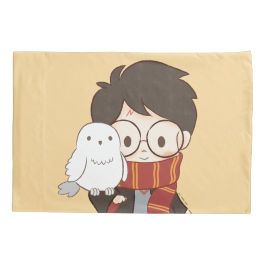 Chibi HARRY POTTER™ & Hedwig Kussensloop (Achterkant)