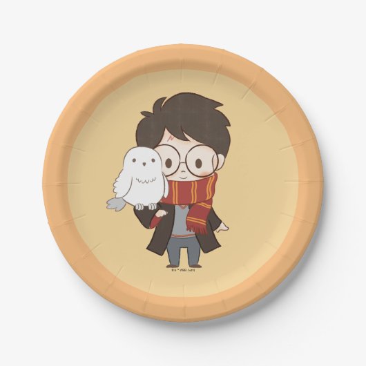 Chibi HARRY POTTER™ & Hedwig Papieren Bordje (Voorkant)