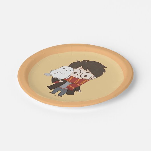 Chibi HARRY POTTER™ & Hedwig Papieren Bordje (Gekanteld)