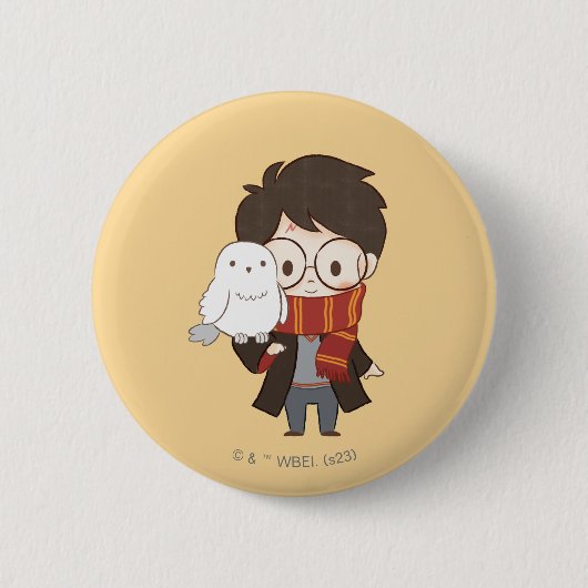 Chibi HARRY POTTER™ & Hedwig Ronde Button 5,7 Cm (Voorkant)