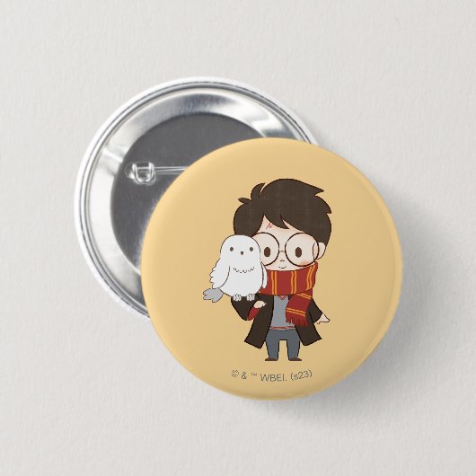 Chibi HARRY POTTER™ & Hedwig Ronde Button 5,7 Cm (Voorkant /achterkant)