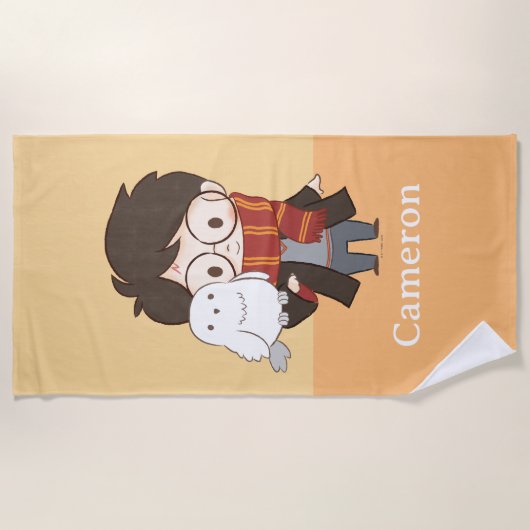 Chibi HARRY POTTER™ & Hedwig Strandlaken (Voorkant)