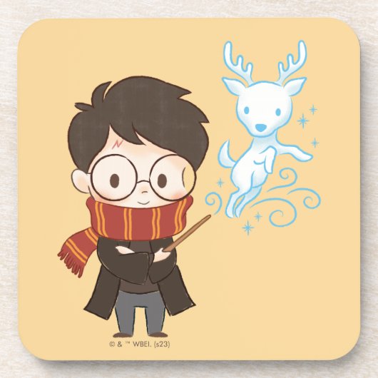 Chibi HARRY POTTER™ Patronus Bier Onderzetter (Voorkant)