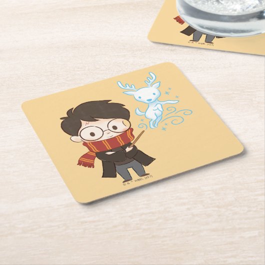 Chibi HARRY POTTER™ Patronus Kartonnen Onderzetters (Schuin)
