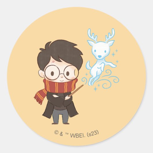 Chibi HARRY POTTER™ Patronus Ronde Sticker (Voorkant)