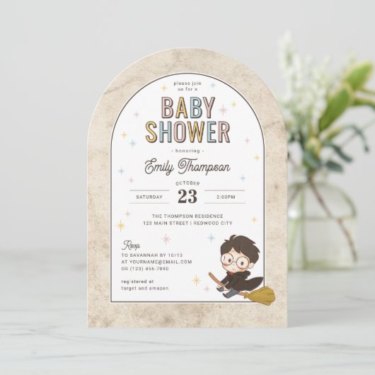 Chibi Harry Potter Wizard Baby Shower Kaart (Staand voorkant)
