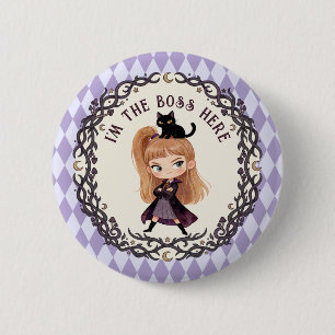 Chibi Heks Eerste Verjaardagsuitnodiging Waterverf Ronde Button 5,7 Cm