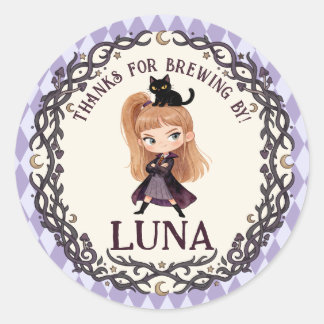 Chibi Heks Eerste Verjaardagsuitnodiging Waterverf Ronde Sticker