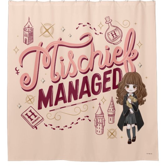 Chibi Hermelien "Mischief Managed" Douchegordijn (Voorkant)