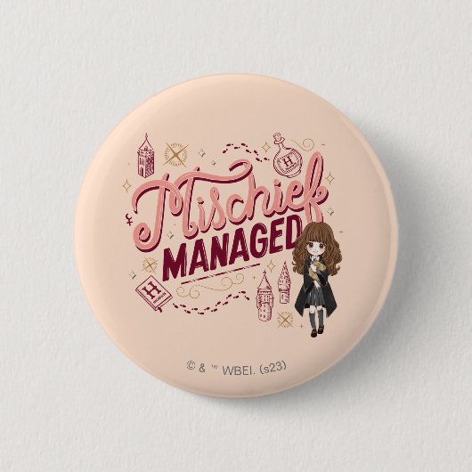 Chibi Hermelien "Mischief Managed" Ronde Button 5,7 Cm (Voorkant)