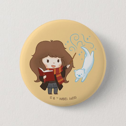 Chibi Hermione Granger Patronus Ronde Button 5,7 Cm (Voorkant)