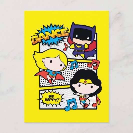 Chibi Heroes Dancing Briefkaart (Voorkant)