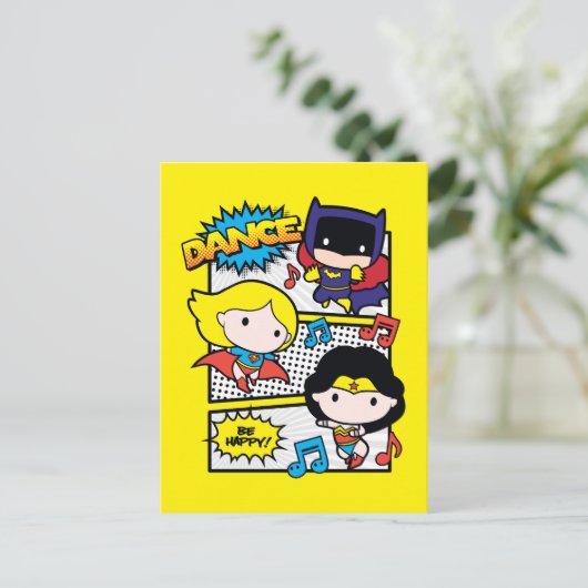 Chibi Heroes Dancing Briefkaart (Staand voorkant)