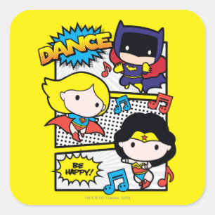 Chibi Heroes Dancing Vierkante Sticker