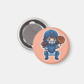Chibi-honkbal 2026-editie - Catcher hurkt neer Magneet (Voorkant / Achterkant)