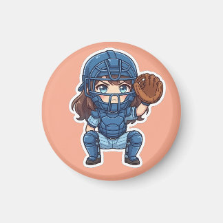 Chibi-honkbal 2026-editie - Catcher hurkt neer Magneet