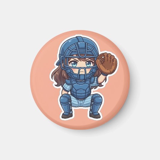 Chibi-honkbal 2026-editie - Catcher hurkt neer Magneet (Voorkant)