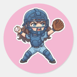 Chibi-honkbal 2026-editie - Catcher Throw-down Ronde Sticker
