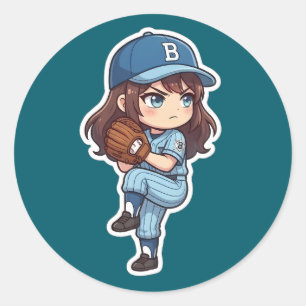 Chibi-honkbal 2026-editie - werper-set ronde sticker