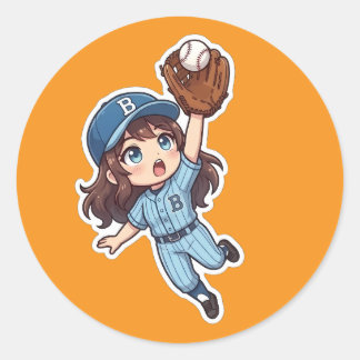 Chibi-honkbaleditie - springende vangst ronde sticker