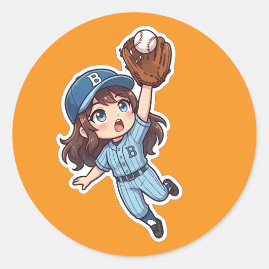 Chibi-honkbaleditie - springende vangst ronde sticker (Voorkant)