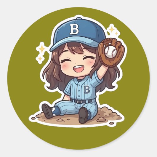 Chibi-honkbaleditie - Winnende vangst Ronde Sticker (Voorkant)