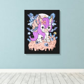 Chibi Horror Unicorn Creepy Kawaii Gift Pastel Canvas Afdruk (Insitu (Houten vloer))