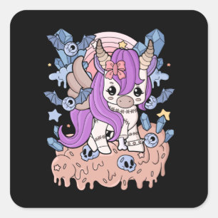 Chibi Horror Unicorn Creepy Kawaii Gift Pastel Vierkante Sticker